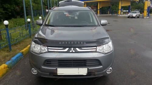 Дефлектор капота (мухобойка) Mitsubishi Outlander c 2012 г.в. (Митсубиши Аутлендер) Вип Тюнинг